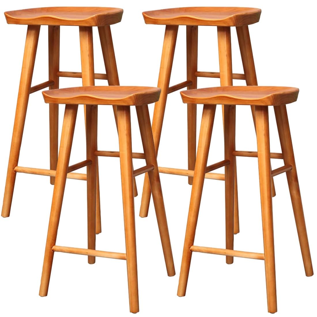 Taburetes de bar de madera con reposapiés, sillas para cocina, cafetería, pub, mostrador de desayuno, acabado natural, muebles de comedor casuales