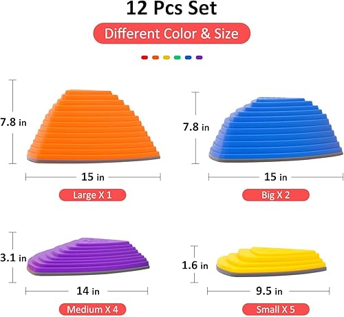 Miniatura 2 de Juego de 12 piedras antideslizantes para niños, bloques de equilibrio para interiores y exteriores, pista de obstáculos, equipo de fitness para