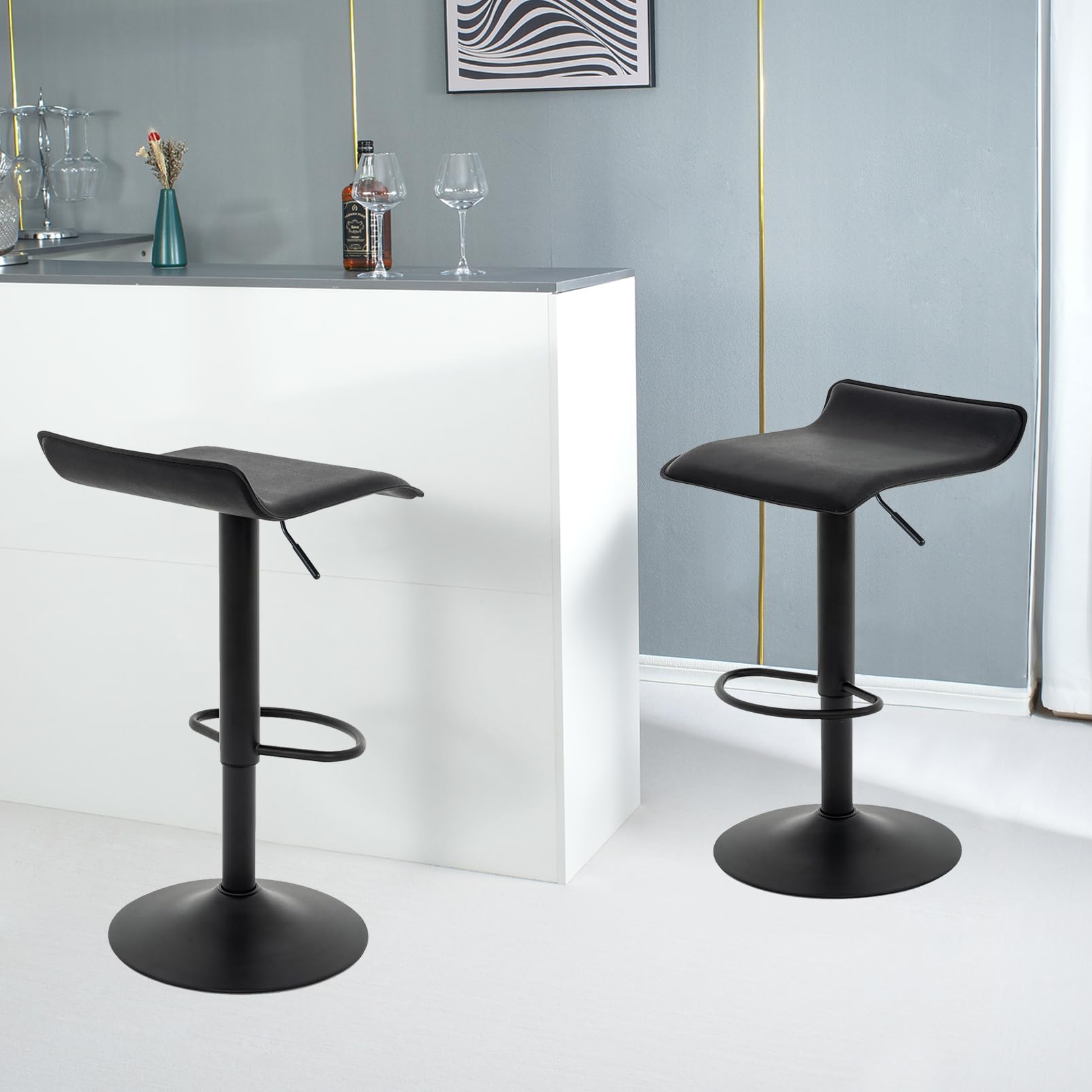 Luonavei Bar Stools - Set of 2 Counter Height Barstools with Swivel, Adjustable Height. Stylish Metal (2pcs)
