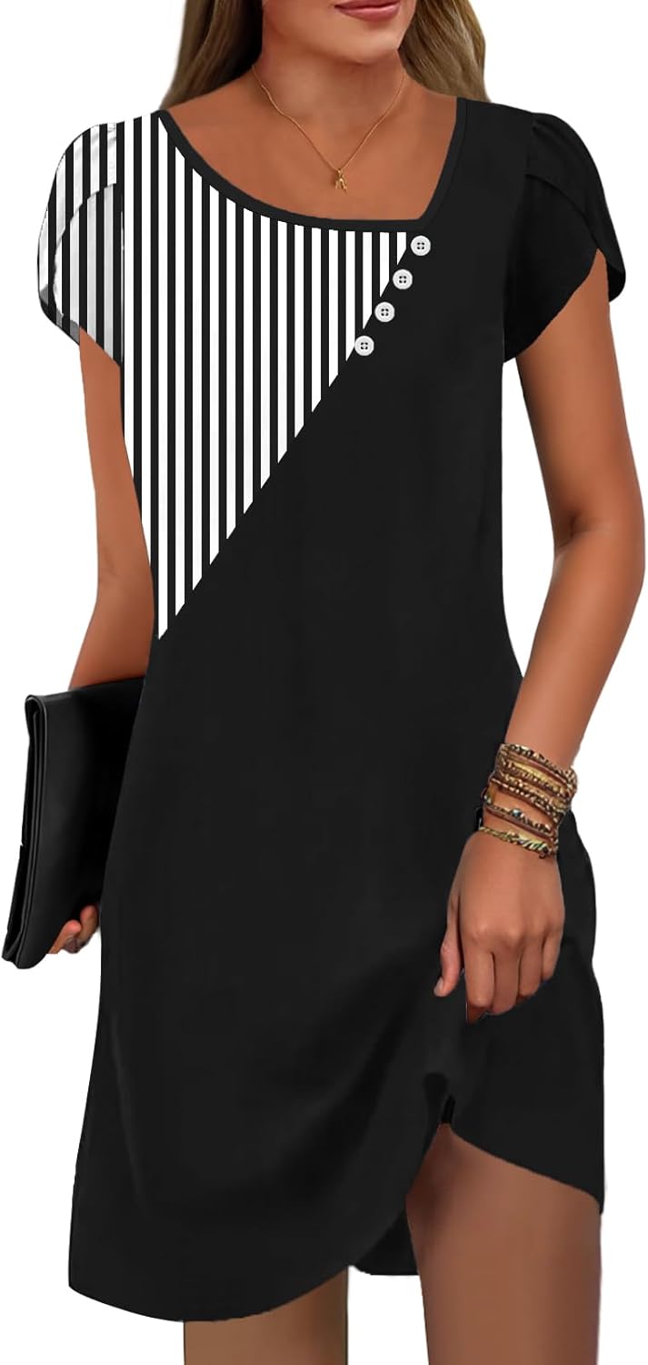 ETCYY Women's Sundresses Petal Short Sleeve Summer Dresses Swimsuit Cover Up Shirt Bathing Square Neck Button Beach Dress