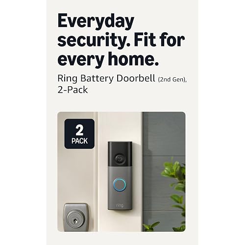 Ring Battery Doorbell (newest model), Retinal 2K with wide-angle video, up to 6x Enhanced Zoom, Two-Way Talk, and Built-In Battery, 2-pack Speckled Gray