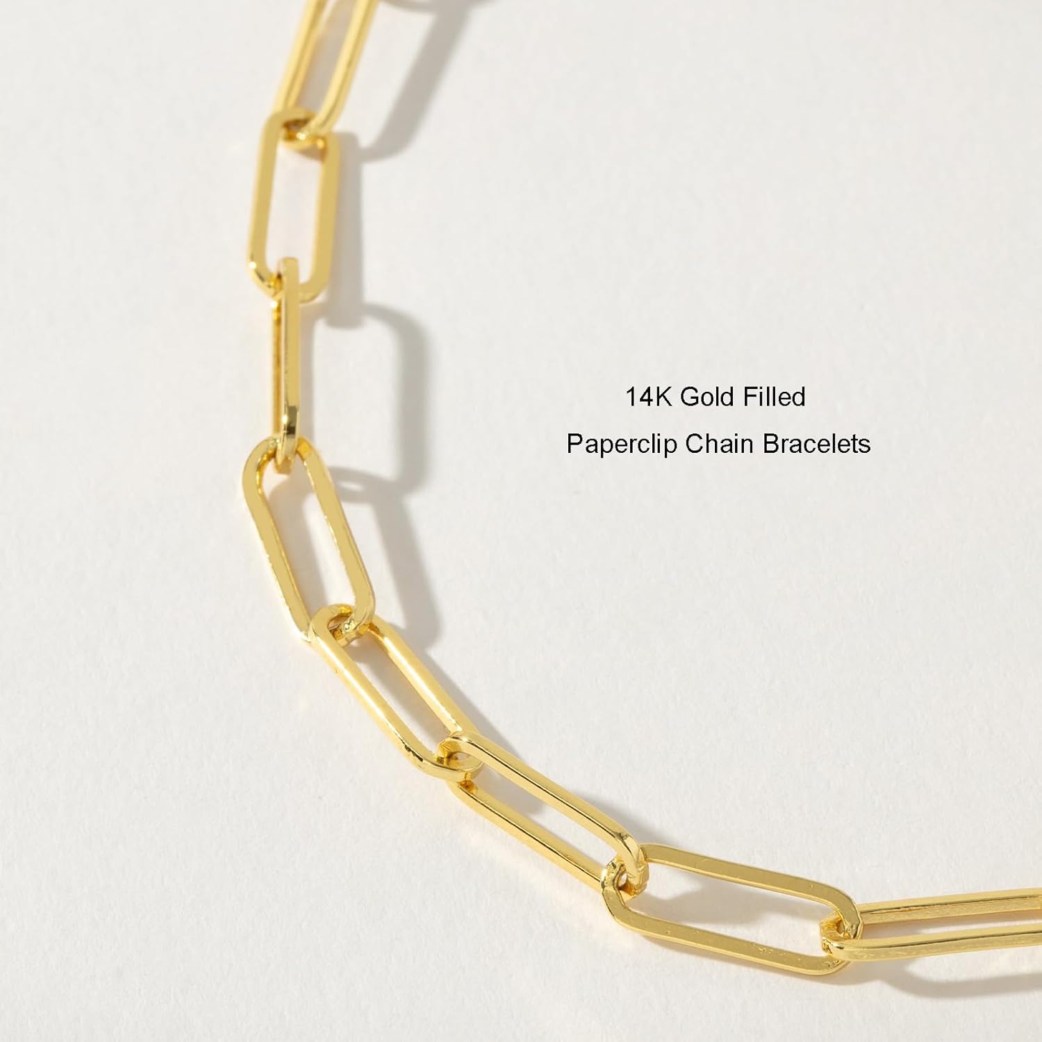 14K Gold Paperclip Bracelets for Women & Men, 3mm 4mm 5mm Width Rectangular Link Chain, 6.5-8 Inches Length, Hypoallergenic, Non-Tarnish, Pulsera de oro 14K para mujer
