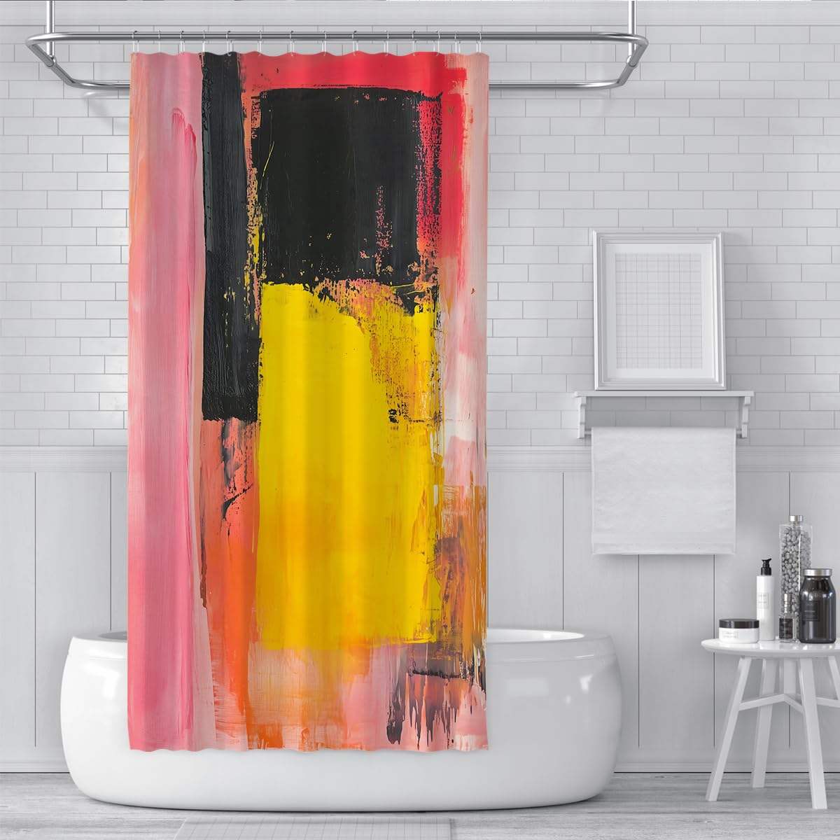 Mid-Century Retro-Duschvorhang Abstrakter geometrischer Duschvorhang für das Badezimmer Moderne wasserdichte Polyester-Badevorhänge mit Haken 200 x 220 cm