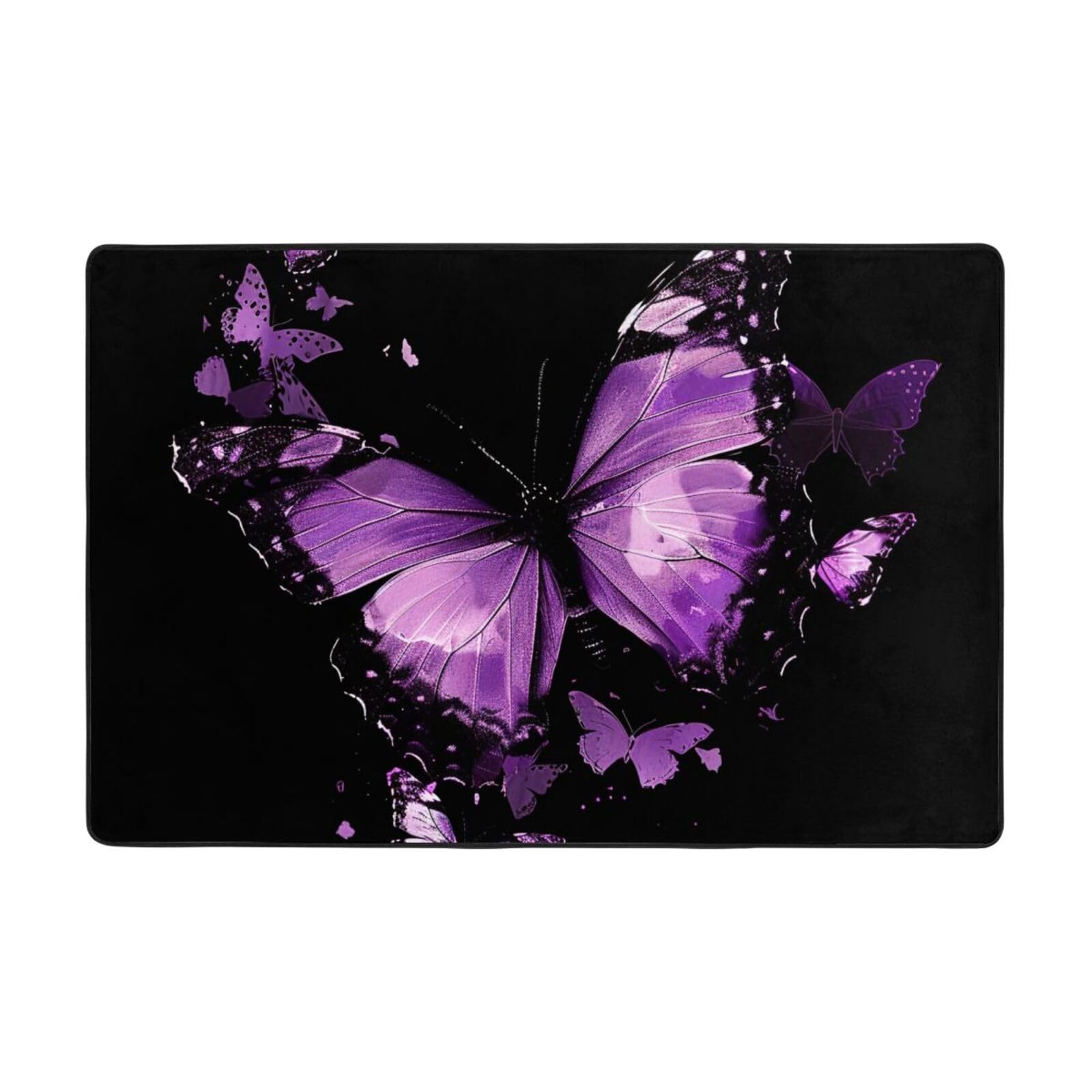 Tapis de Noël papillon violet 183x122 cm lavable et antidérapant pour le salon