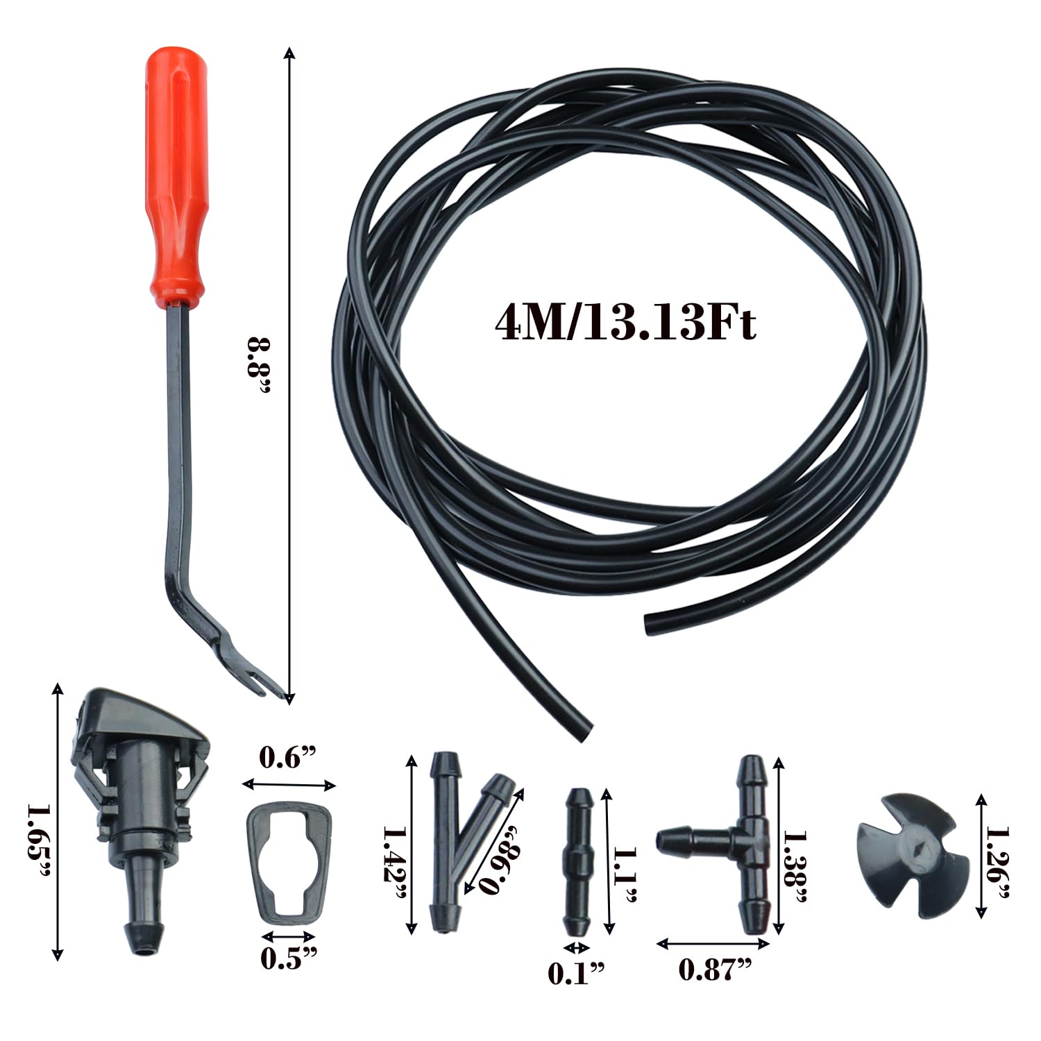 AFEISOL Windshield Washer Hose & Nozzle Kit - 13.13FT Hose, 2 Nozzles, Connectors, Retainers For Ram, Caravan, Jeep
