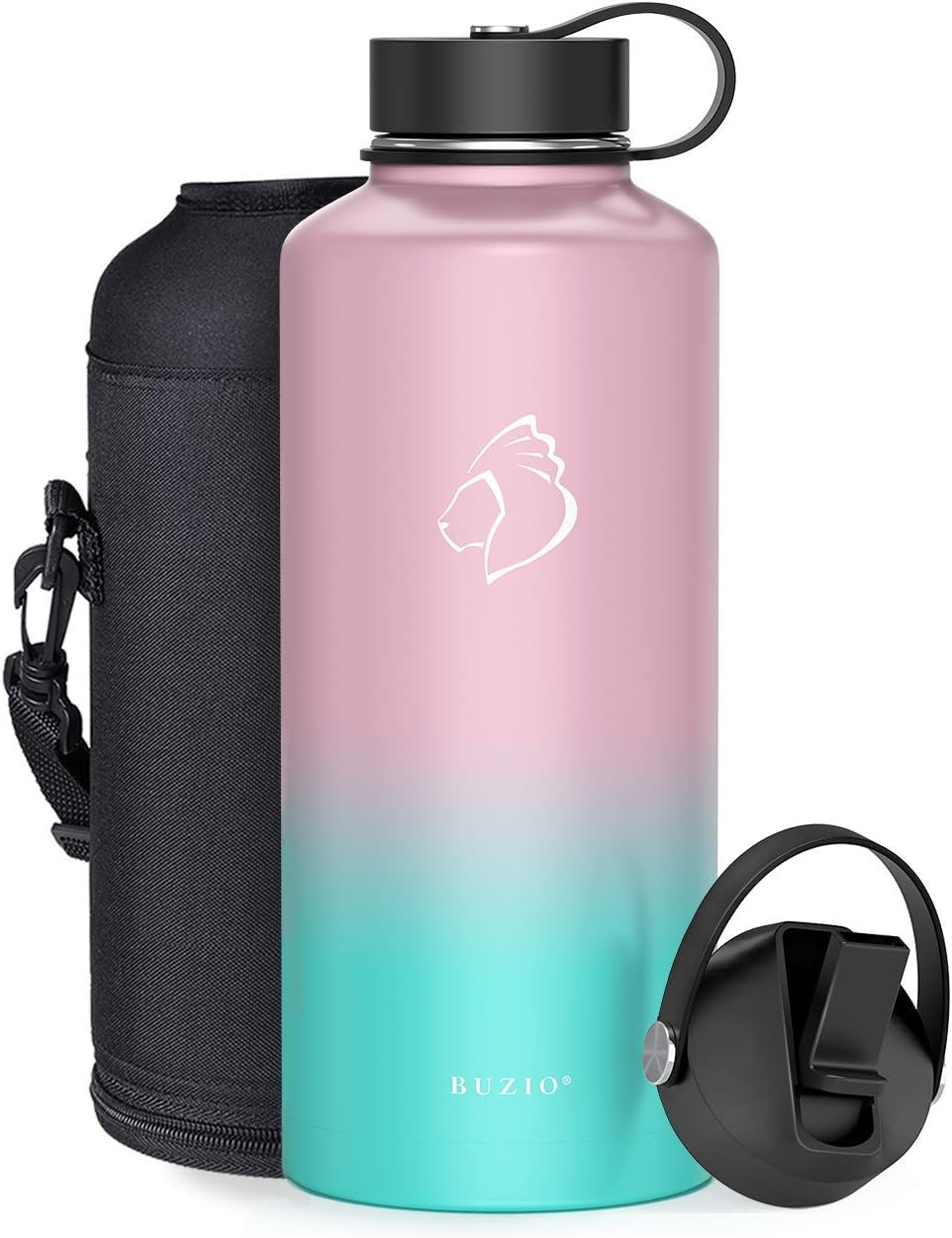 BUZIO Half Gallon Sports Water Bottle with Straw Lid and