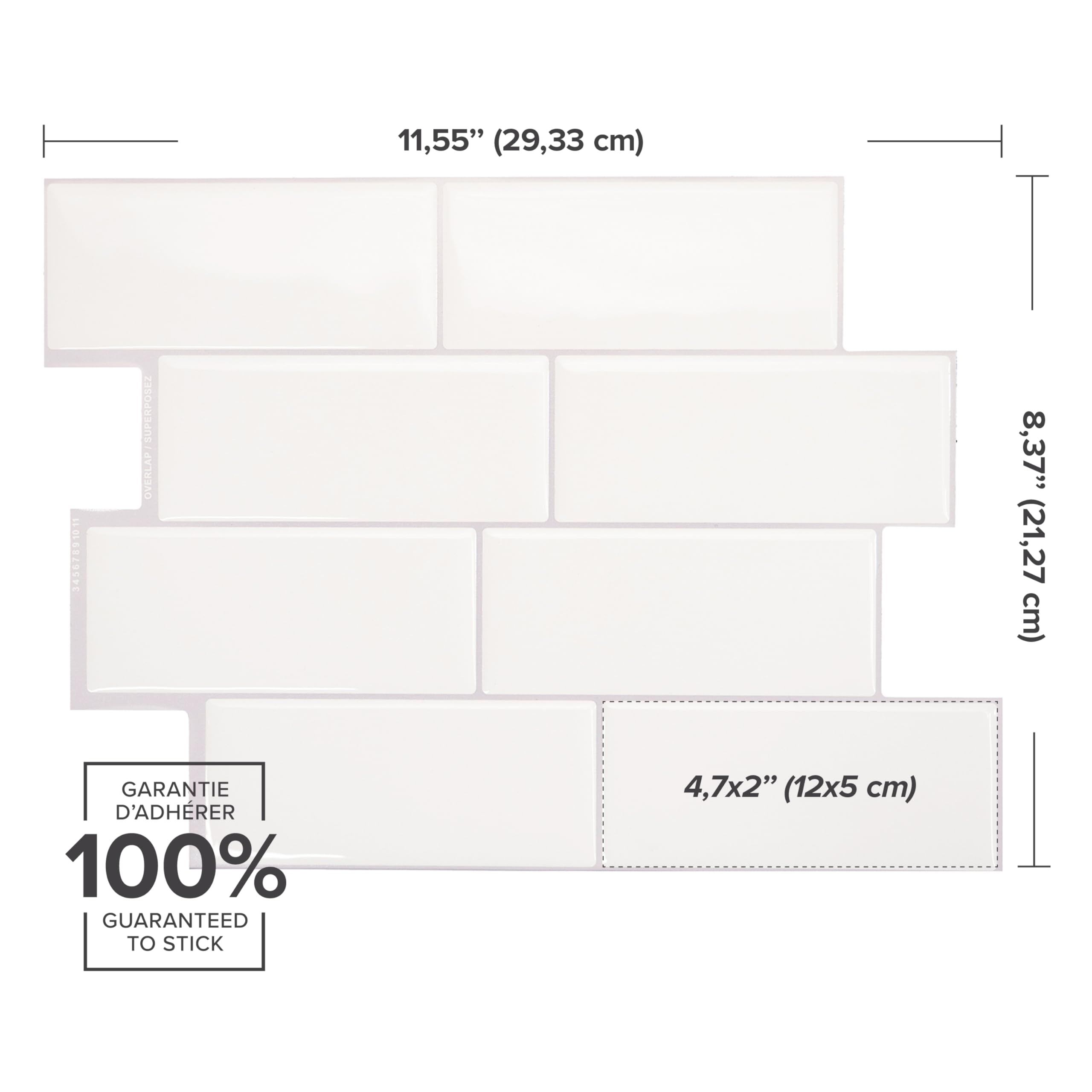 Smart Tiles Klebefliesen Küche und Bad – Metro Weiß, Fliesenaufkleber 3D, Küchenrückwand Selbstklebend, Wandpaneele, 5 Fliesen (29.34x21.28 cm), Einfach zu Montieren, Wasserfest, Made in Kanada