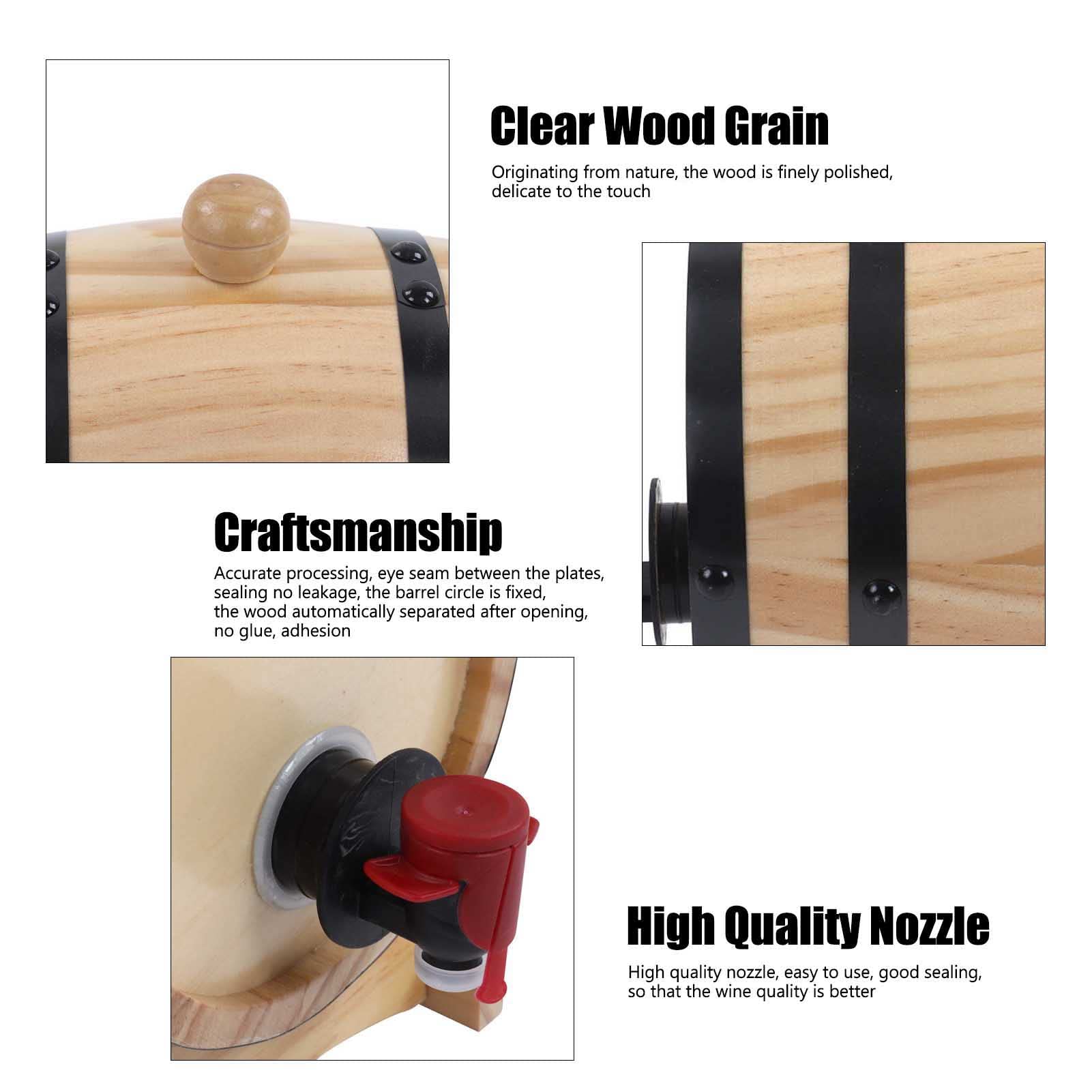 Tissting Botte per Vino, 5L Legno Botti di Birra con Rubinetto e Supporto, Dispenser Pino Barile di Vino Autoprodotto Botti di Invecchiamento Botte per Whisky Vino per Bar e Barbecue