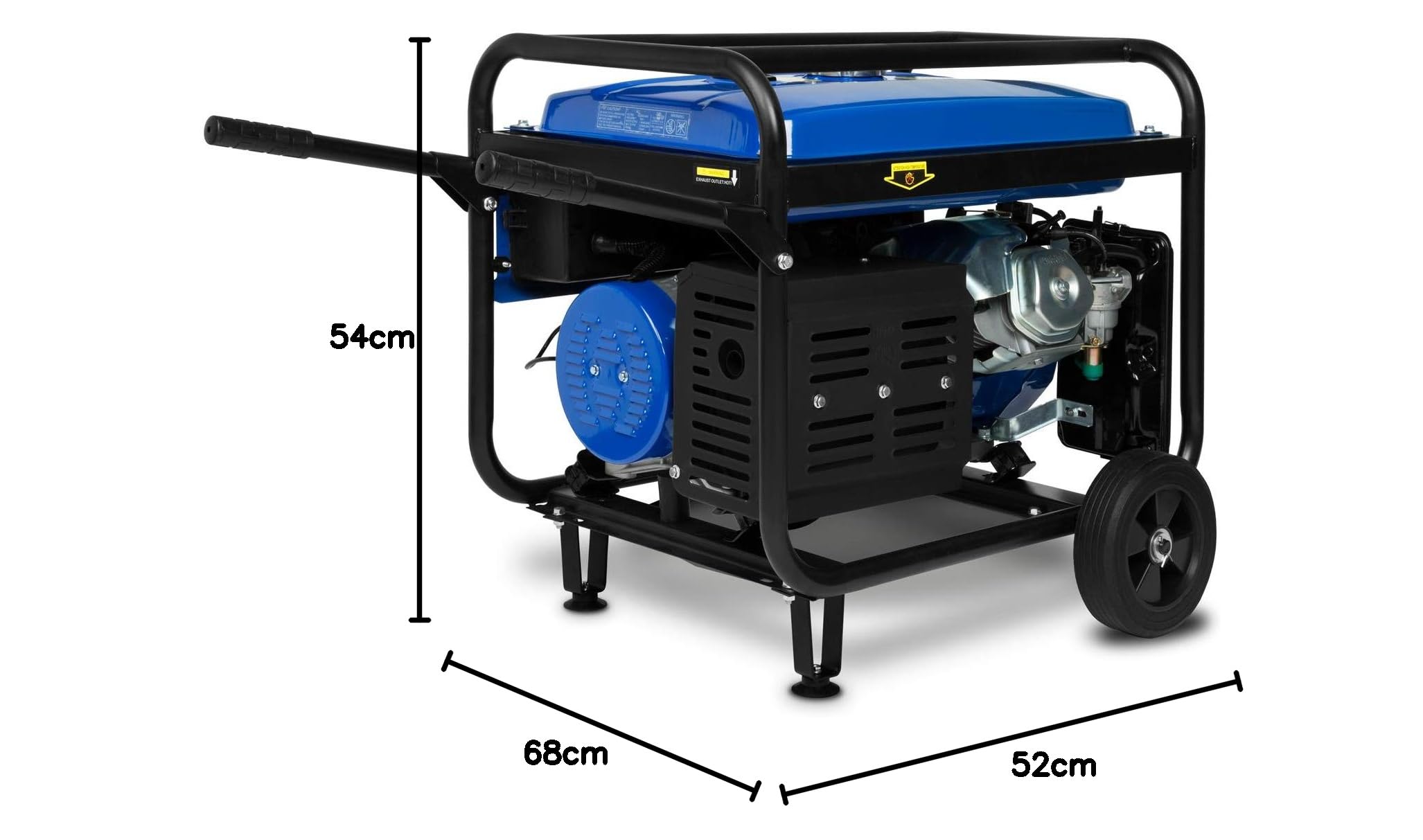 EBERTH Generador de corriente de gasolina de 5500 W con chasis, arranque eléctrico, AVR, motor de gasolina de 13 CV, 4 tiempos, refrigerado por aire, arranque por cuerda, 1 fase, 2 x 230 V, 1 x 12 V