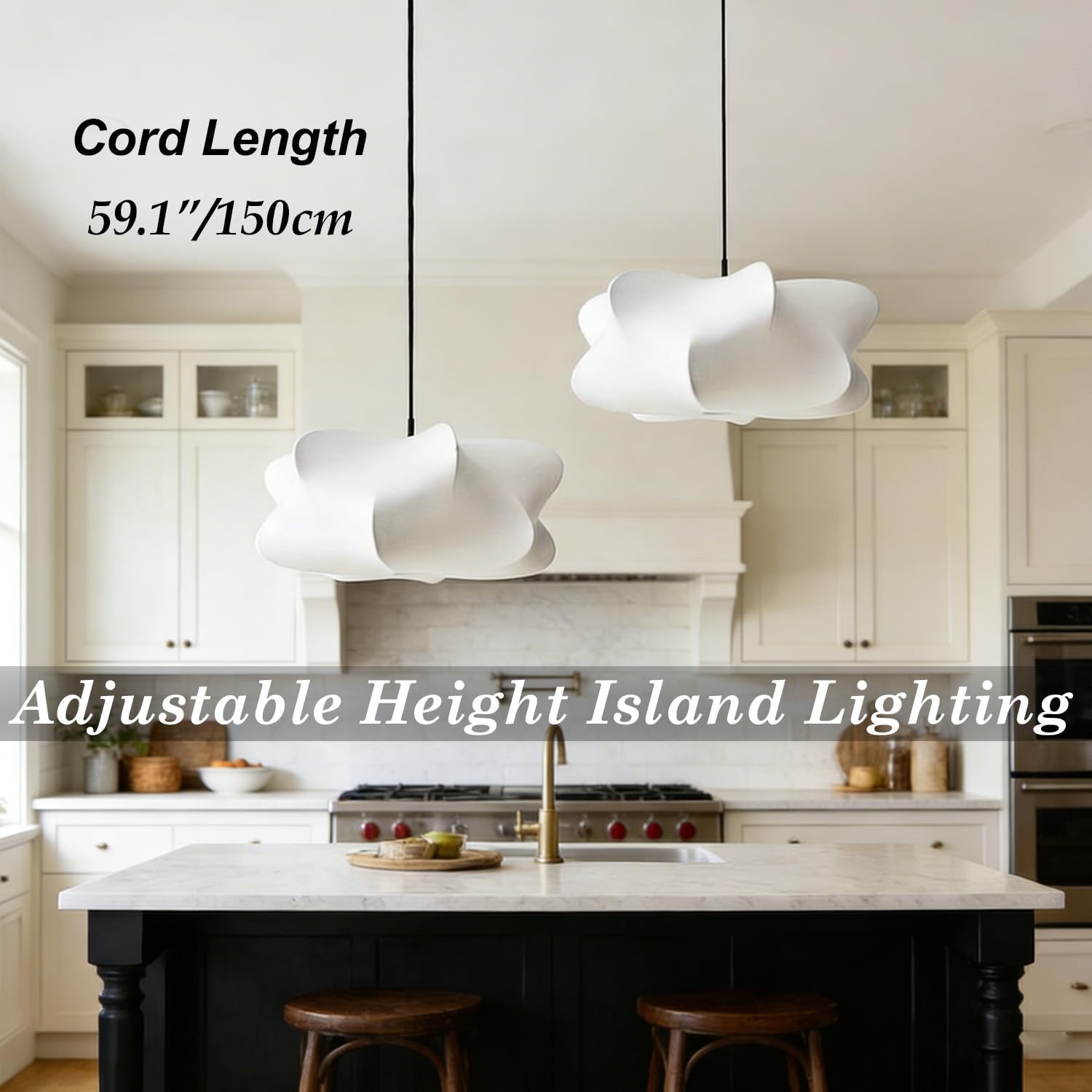 MIXL-Imitation Silk Pendant Light,White Shade Fabric Minimalist Chandelier,Dining Table Hanging Light Fixture,Wabi Sabi Style Pendant Lamp for Living Room Bedroom