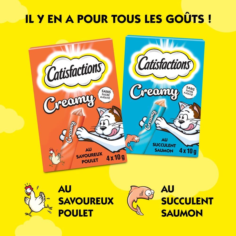 Catisfactions Creamy Friandises pour Chat – Goût Saumon – Récompenses pour Chats Adultes et Chatons – Pack de 4 sachets de 10 g (Lot de 11)