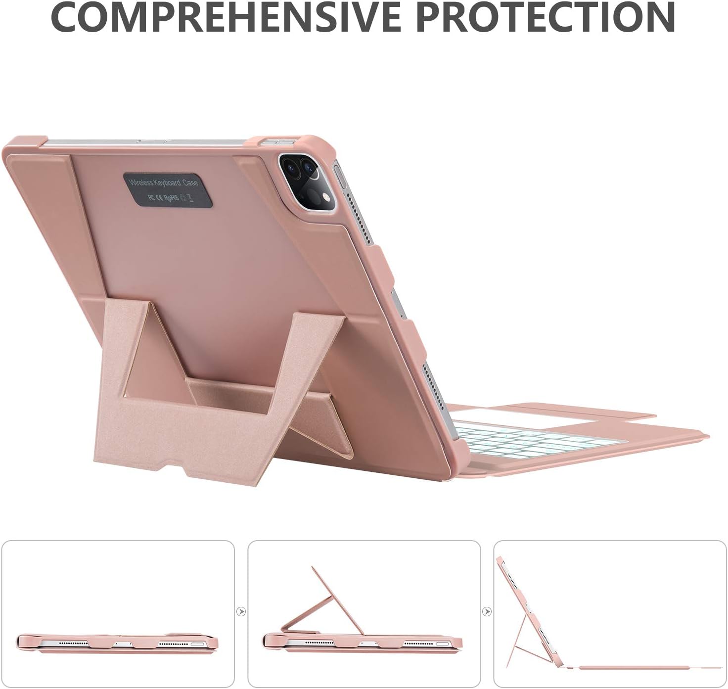 Flash Deals - 60% OFF Touchpad Keyboard Case for iPad Pro 12.9 2020/2018, iPad Pro 12.9 Case with Keyboard, Trackpad Backlight - Wireless Smart Magic Keyboard for 12.9-inch iPad Pro (4th Generation)/(3rd Gen), Rose Gold