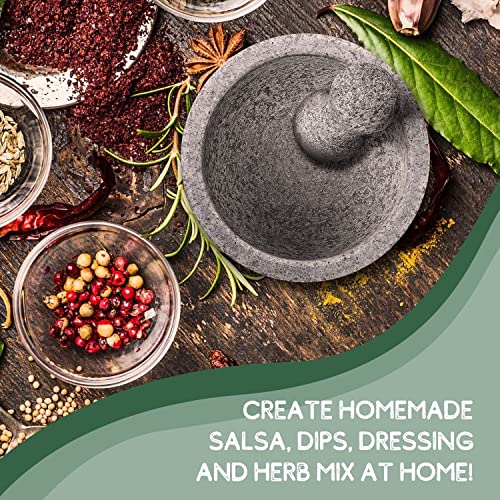 Flexzion Granite Mortar And Pestle Set - Solid Granite Stone Grinder Bowl Holder 6 Inch Molcajete For Guacamole, Herbs, Spices, Garlic, Kitchen, Cooking, Medicine #TOP3