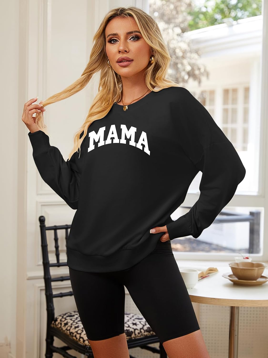 Mama Sweatshirts Oversized Crewneck Long Sleeve Mom Sweatshirt Graphic Casual Loose Fit Pullover - Image 3