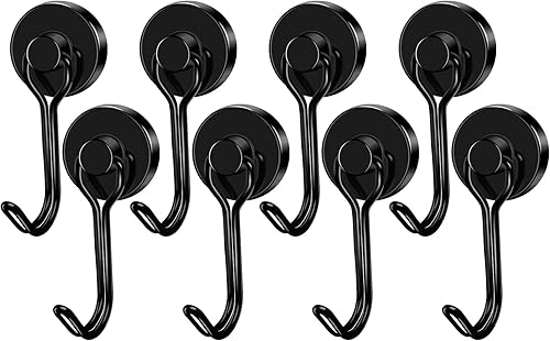 LOVIMAG Ganchos magnéticos, paquete de 8  negro, crucero, resistente, resistente a la corrosión, capacidad de peso de 40 libras, superficie de