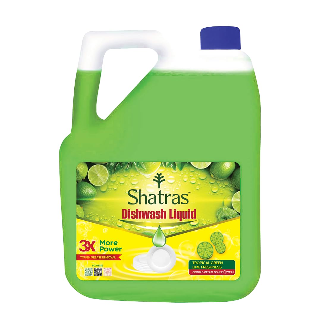 Shatras Dishwash Liquid – Tropical Green Lime Freshness | Tough Grease Removal | 3X More Power | Removes Odour & Grease | Liquid Dish Cleaner(5L)-image-46
