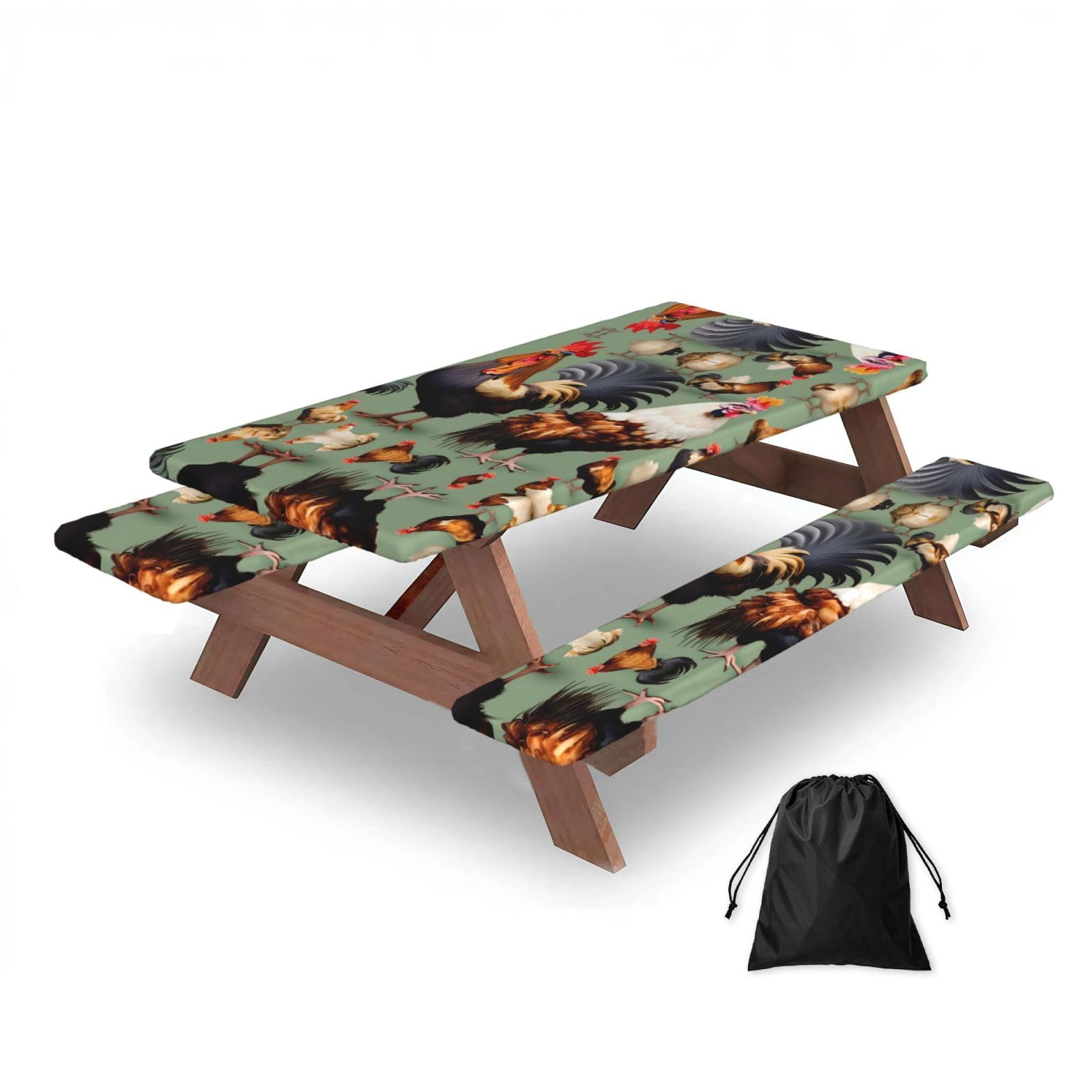 Zqytgfdc Black Rooster And Chicken Rectangular Water-Repellent Picnic Tablecloths, Outdoor Camping, Picnic, Bbq
