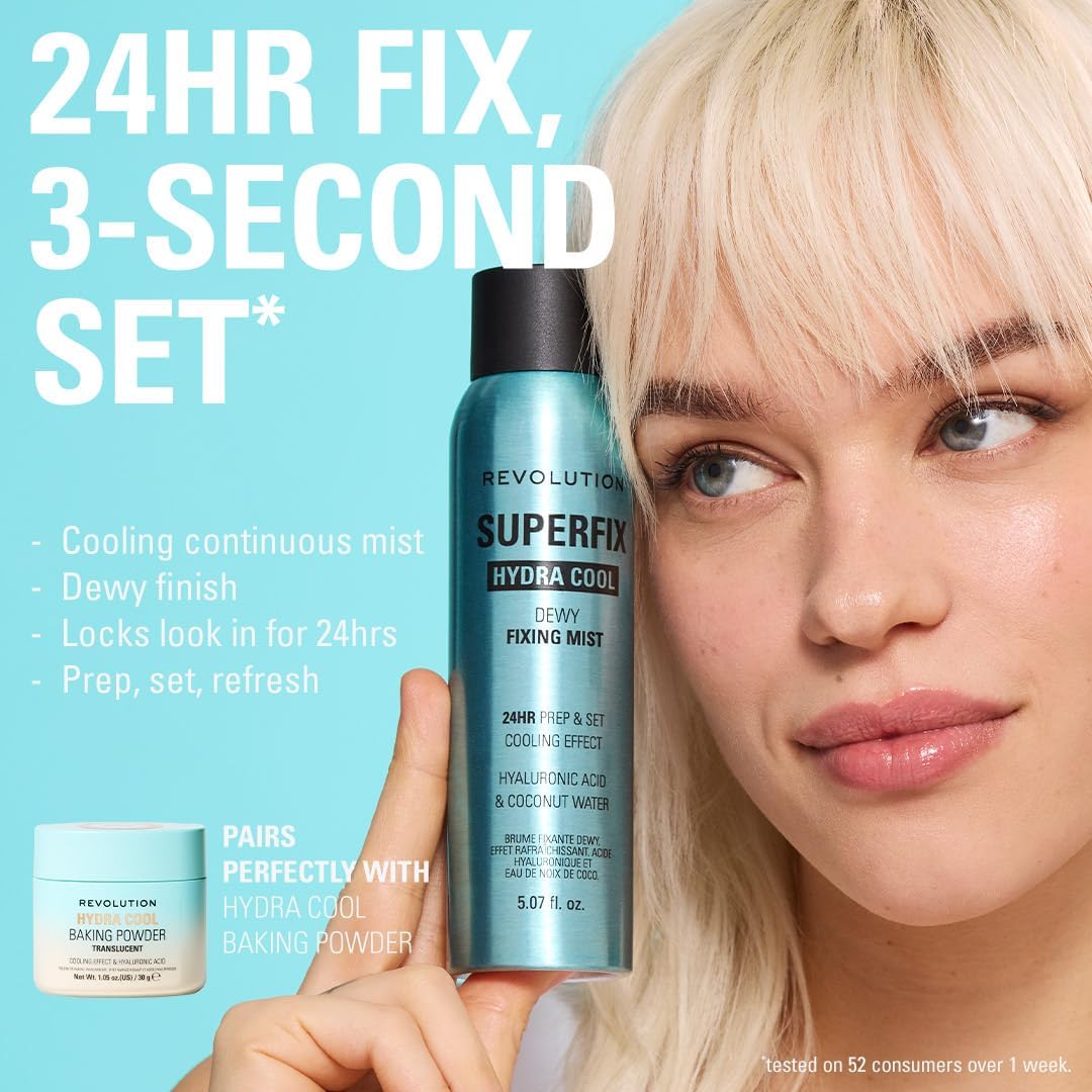 Revolution, Superfix Hydra Cool Prep + Fix Continuous Fixing Mist, Hydrating Face Spray for Makeup, Infused with Aloe Vera, Vegan & Cruelty Free, 5.7 oz - Image 3