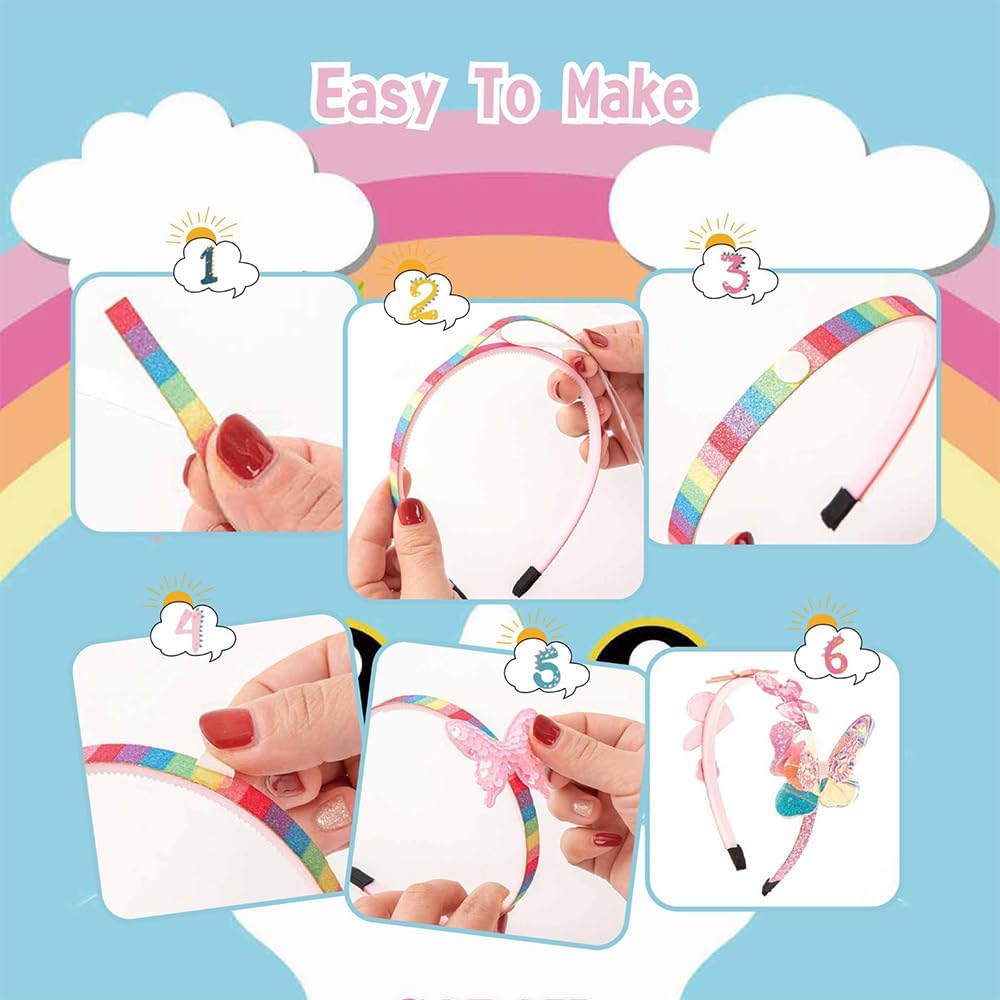 6 Hair Bands 36 Accessories Gifts Butterfly Flower DIY Headband Making Kit Crafts for 5 Year Old Girls