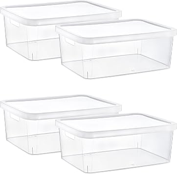 Smartware Set of 4 Stafi Multi-Purpose Lid Box Transparent 12 LT - TRANSPARENT, Multi-Purpose Lid Box, For Home-Office-Warehouse, Lid Storage Box