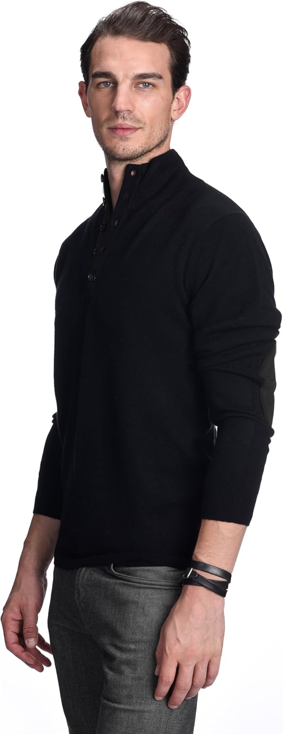 State Cashmere Men's Button Up Mock Neck Sweater 100% Pure Cashmere Long Sleeve Polo Quarter Collar Pullover - Image 5