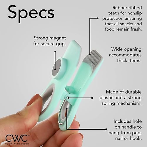 Miniatura 181 de COOK WITH COLOR Clips para bolsas con imán, clips para alimentos, clips para chips, clips para bolsas para almacenamiento de alimentos con agarre