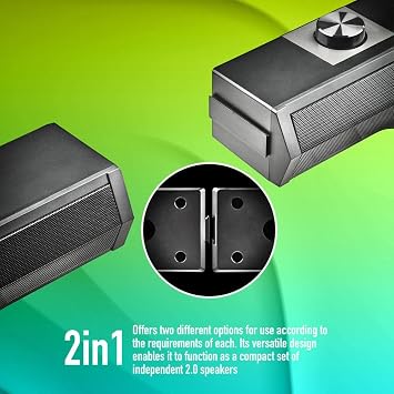NGS GSX-B1200 - Separable Gaming Soundbar 2.0, Output Power 12 W, RGB Lights, Compatible with Bluetooth 5.0 + Jack Input