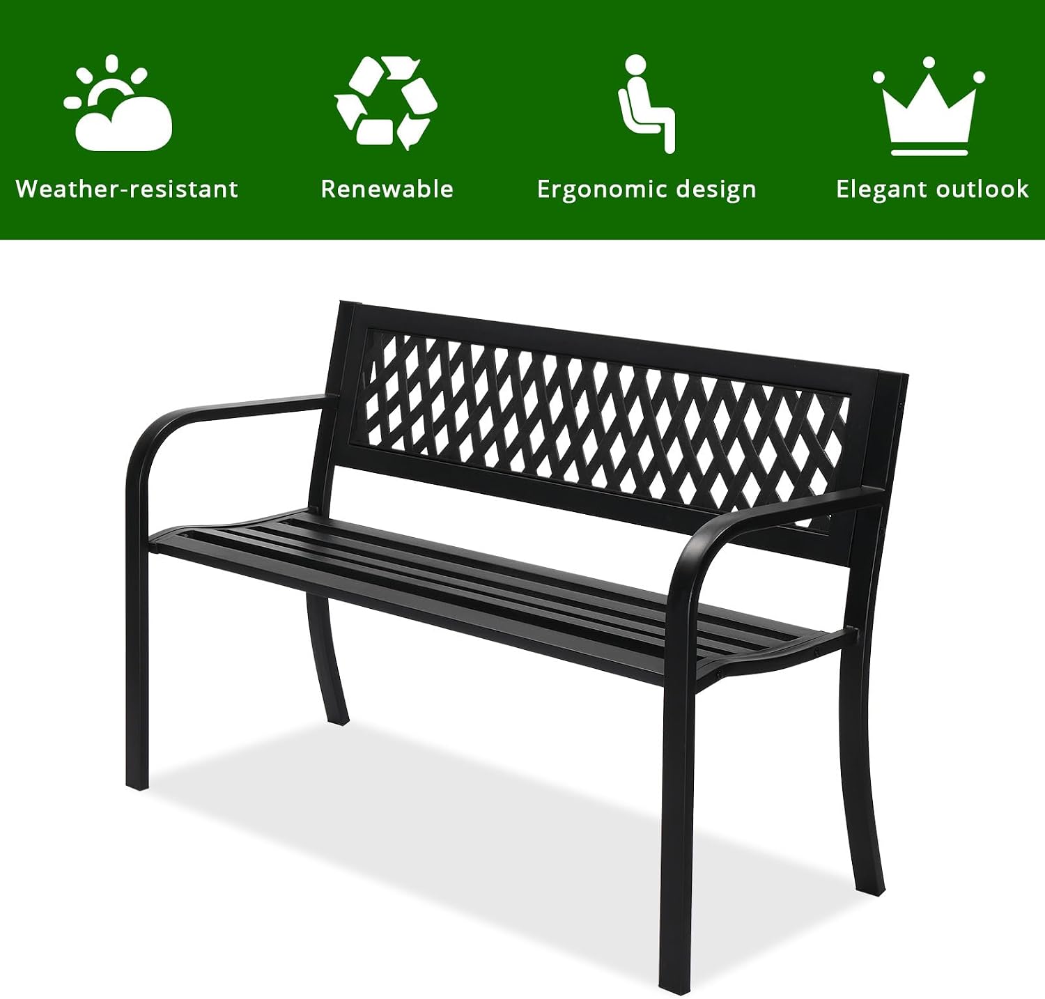 Garden Bench PVC Metal 47 inch Black Outdoor Porch Park Cast Iron Sturdy Terrace