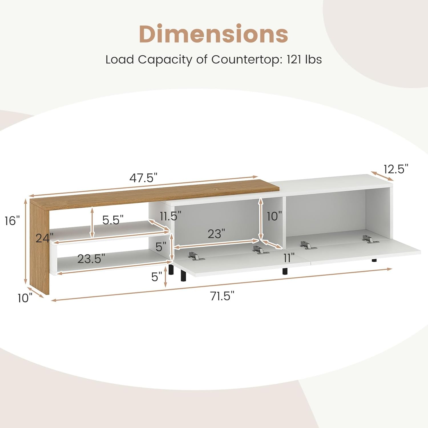 Giantex TV Stand for 80 Inch TVs, White Entertainment Center with Storage Cabinets, Open Shelves & Metal Legs, Modern Media TV Console Table for Living Room, Bedroom & Entryway