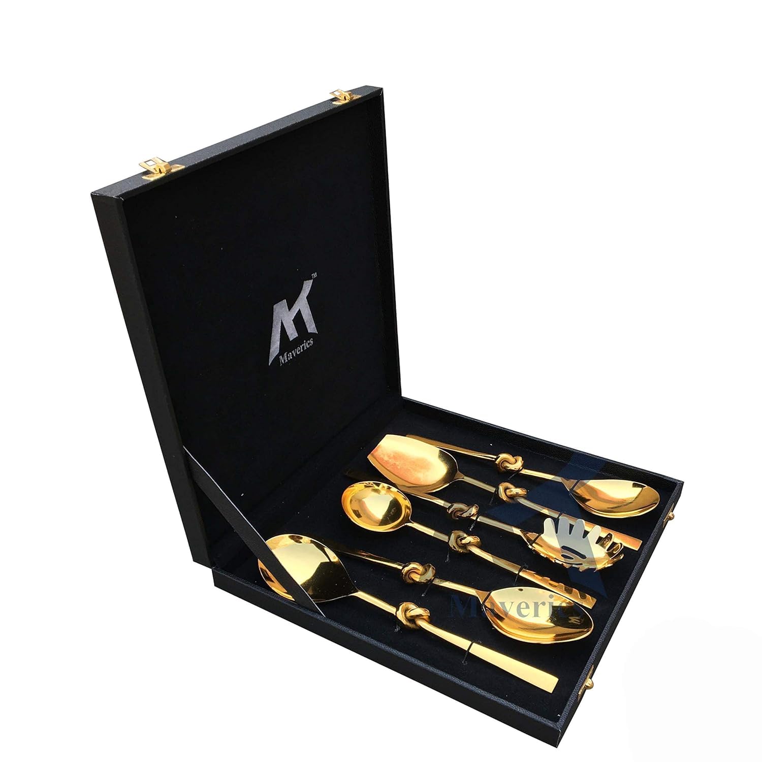 Gold Knot Style Serving Spoon Set of 6pcs, Stainless Steel Serving Spoons, Smooth Finish & Sleek Design, Easy to Use Serving Spoon for Everyday Use or Special Dinners (Color-Gold)