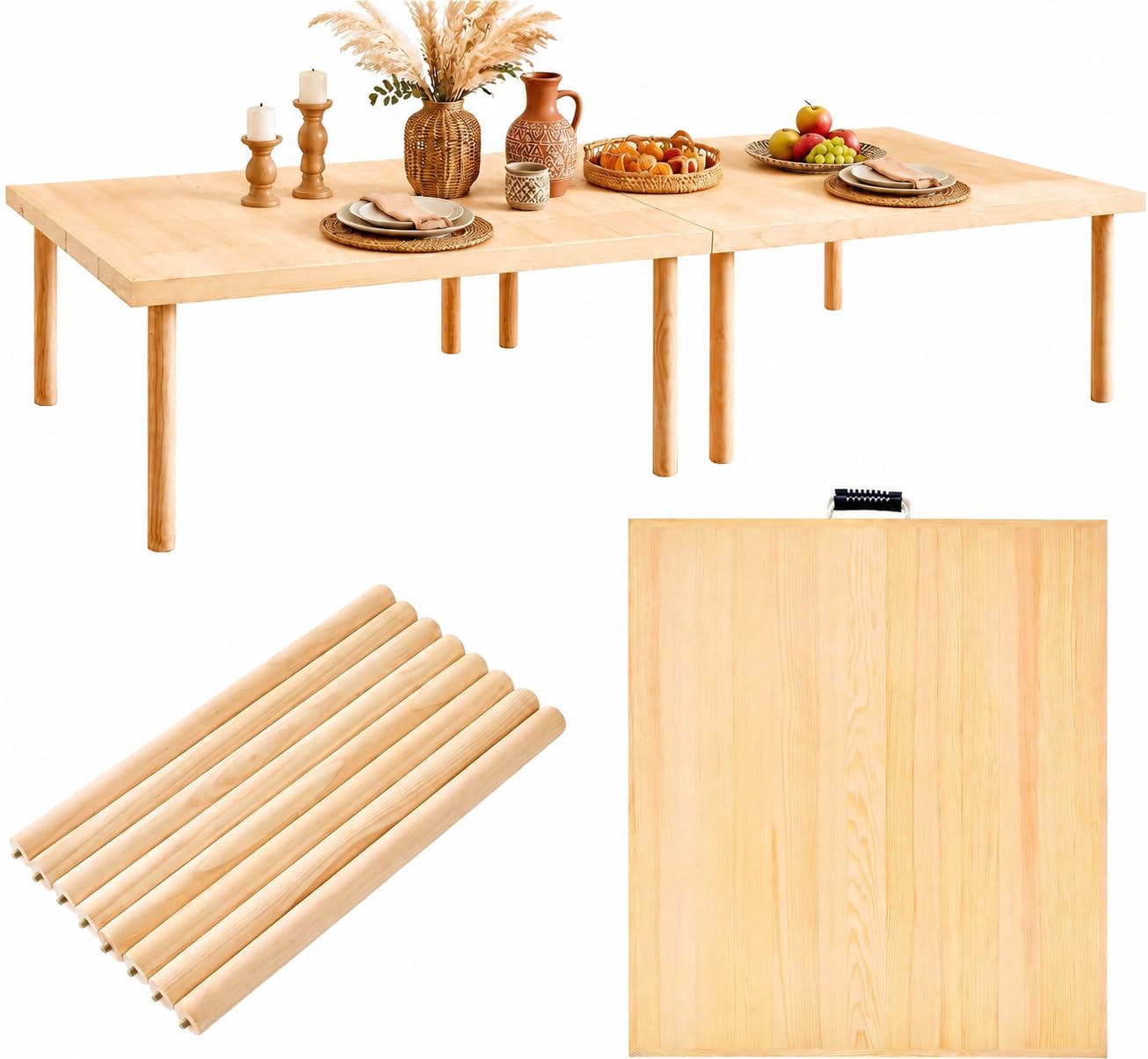 Photo 1 of Neoflavie 80"x30" Boho Wooden Picnic Table, Portable Wood Picnic Desk,Solid Wood Picnic Table, Boho Low Picnic Floor Desk for Beach, Camping, Backyard, Floor Seating