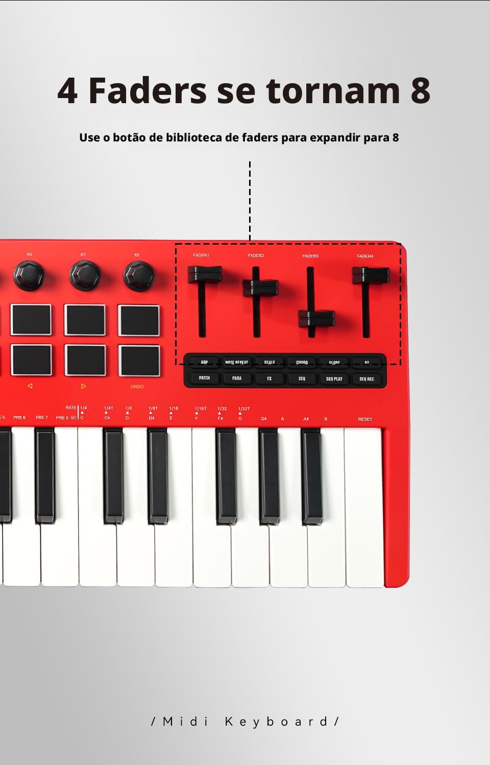Diagram showing how 4 faders can control 8 parameters on the M-VAVE SMK-37 PRO
