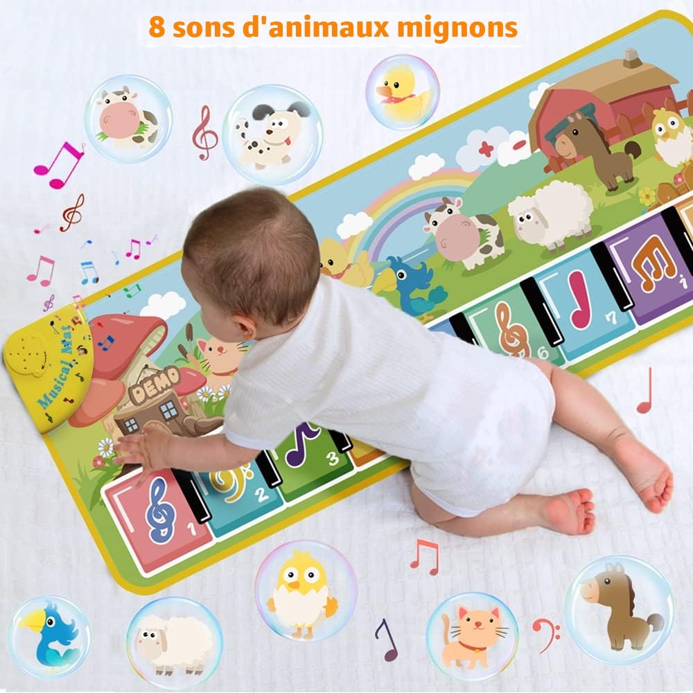 Lobyoh Tapis Musical Tapis Piano Enfant avec 8 Animaux, Tapis de Danse, Tapis de Jeu Musique, Cadeaux d'anniversaire, Jouets Musicaux pour Bébés Garçons Filles