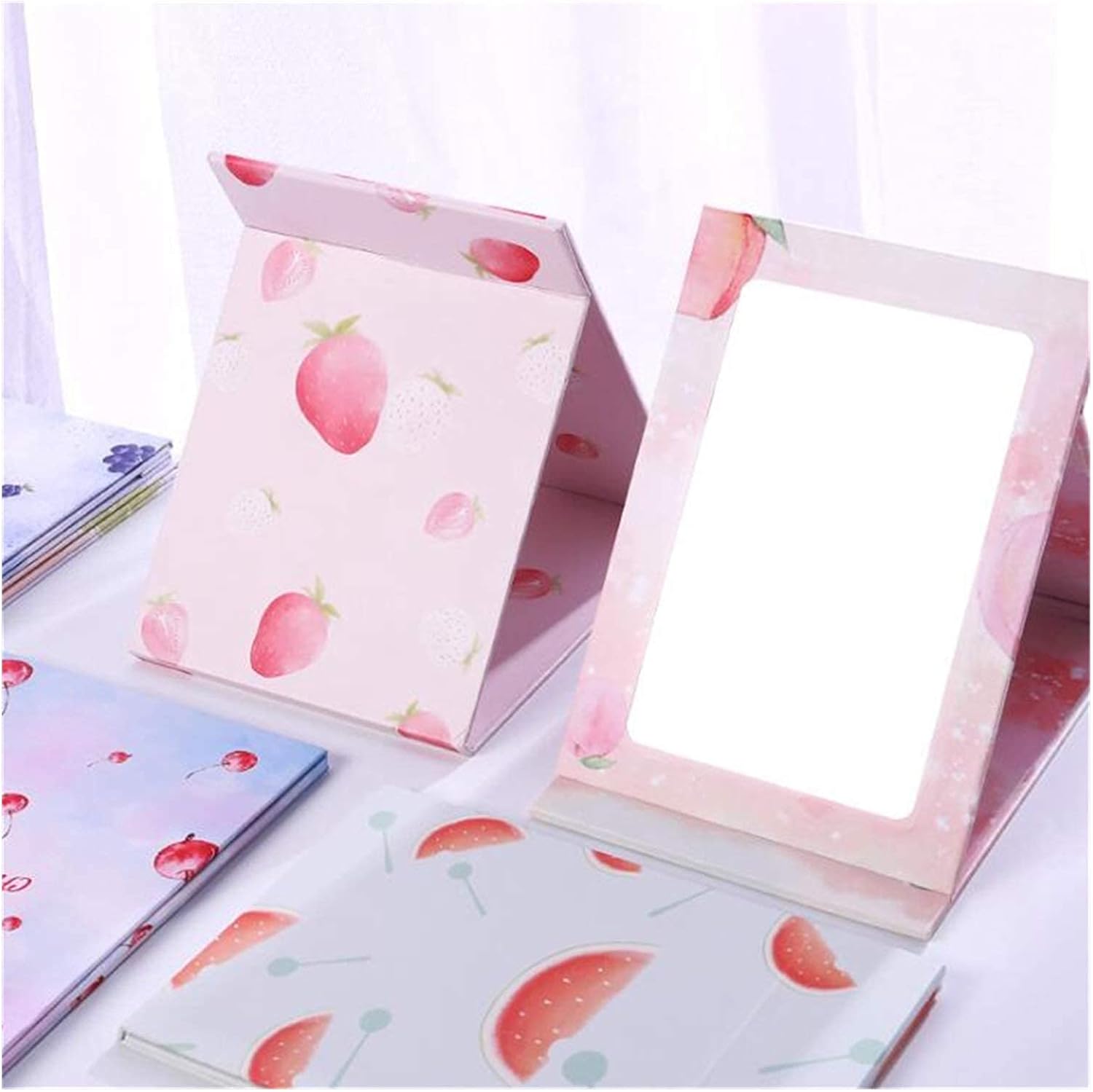 化粧鏡 バニティ化粧鏡 スクエア化粧鏡 ポータブル化粧鏡 フルーツ柄 折りたたみ化粧鏡 ポケットコンパクトミラー 化粧鏡 バニティ化