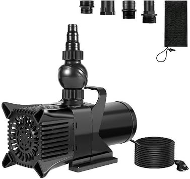 Submersible Water Pump with 3 Nozzles 2100r/Min 20 FT Max Lift Cyclone Pond & Fountain Pumps for Waterfall Hydroponics306W 4000GPH 6.4M