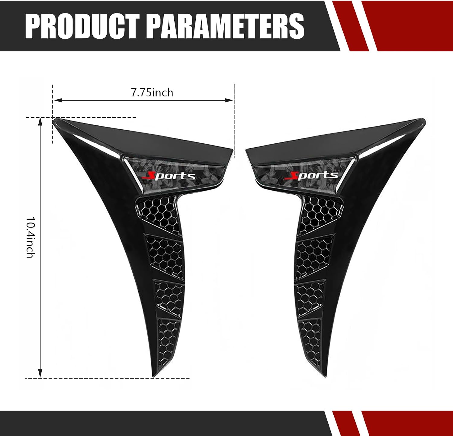 2 PCS Car Fender Side Vent Trim Cover, Custom Sporty Shark Gill Spoiler Sticker, Air Flow Intake Hole Grille, Fender Decorative Spoiler (Black)