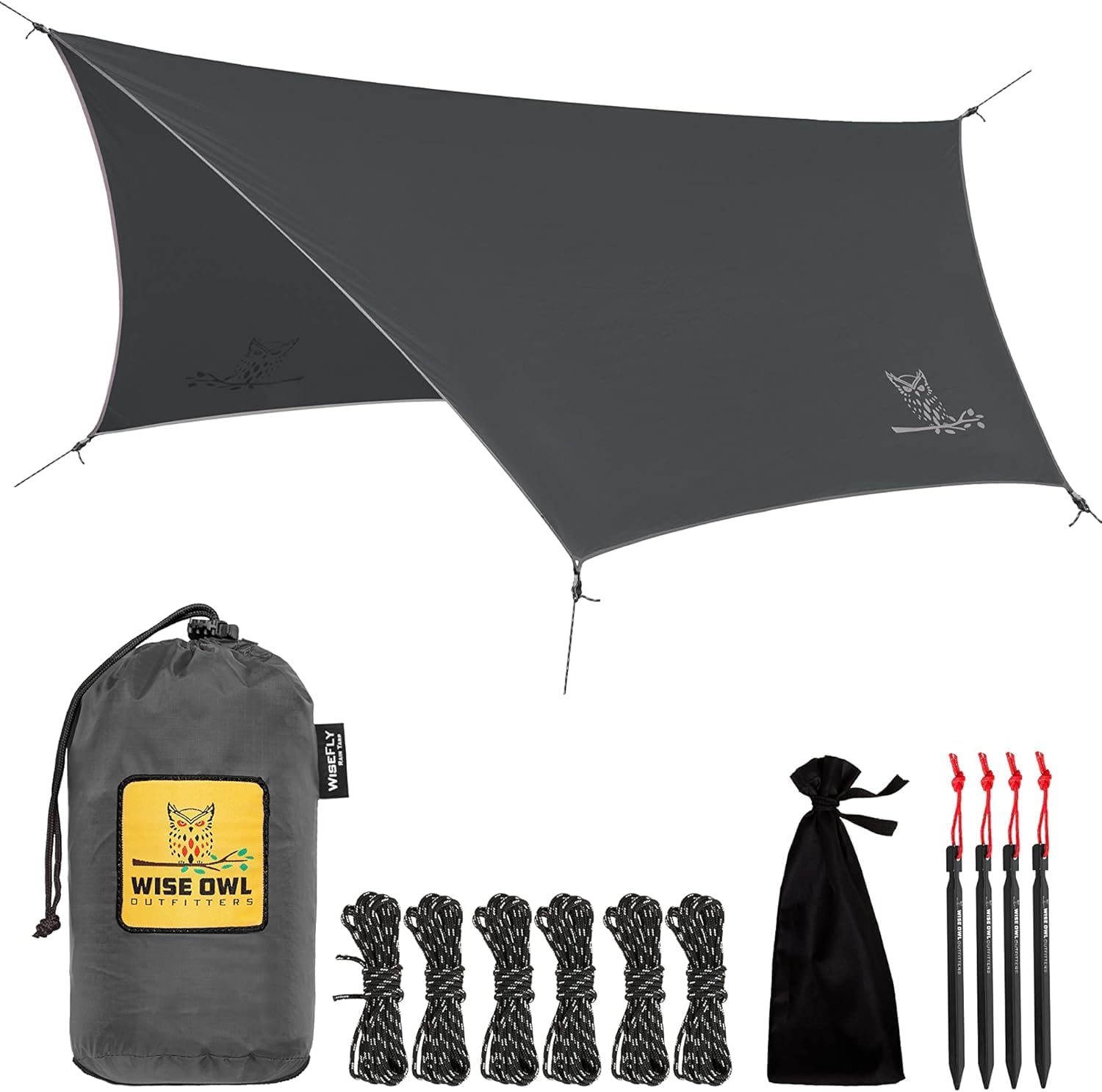 3,4x2,7M Camping Tarp, wasserdichte Regenfliegenplane für Hängematte und Unterschlupf, Campingzubehör mit Zeltheringen und Tragetasche