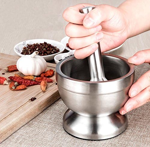Bekith Brushed Stainless Steel Mortar and Pestle with Non-Skid Base