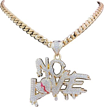 Hip Hop No Love Chain Broken Heart Chain Iced Out Pendant, Iced Out Pendants for Men and Women Heart Broke Necklaces Jewelry Iced Out Chain, Iced Out Chain Hip hop Pendant