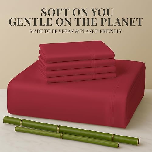 Miniatura 5 de Juego de sábanas de rayón de 6 piezas de bambú, juego de ropa de cama y fundas de almohada con bolsillos profundos, ropa de cama sedosa de hotel,