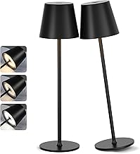 2 Pcs Wireless Table Lamp, Rechargeable Dimmable LED Touch Bedside Lamp, 3 Color Modes for Bedroom, Living Room, Outdoor Camping Outdoor Porches (Black)