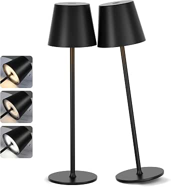 Kabellose Lade-Tischlampe 2er-Set – Dimmbar, Mit USB-C & Steckdose, Industriellem Design, Inkl. LED-Birnen