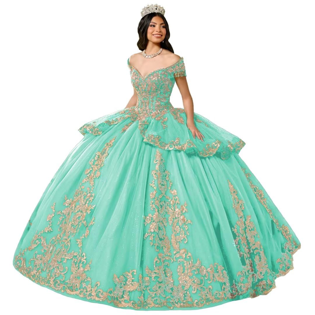 Glitter Tulle Quinceanera Dress with Train