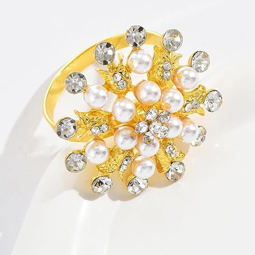 Miniatura 2 de Juego de 12 servilleteros dorados con perlas de diamantes de imitación dorados para bodas, reuniones diarias, vacaciones, casual, formal, decoración