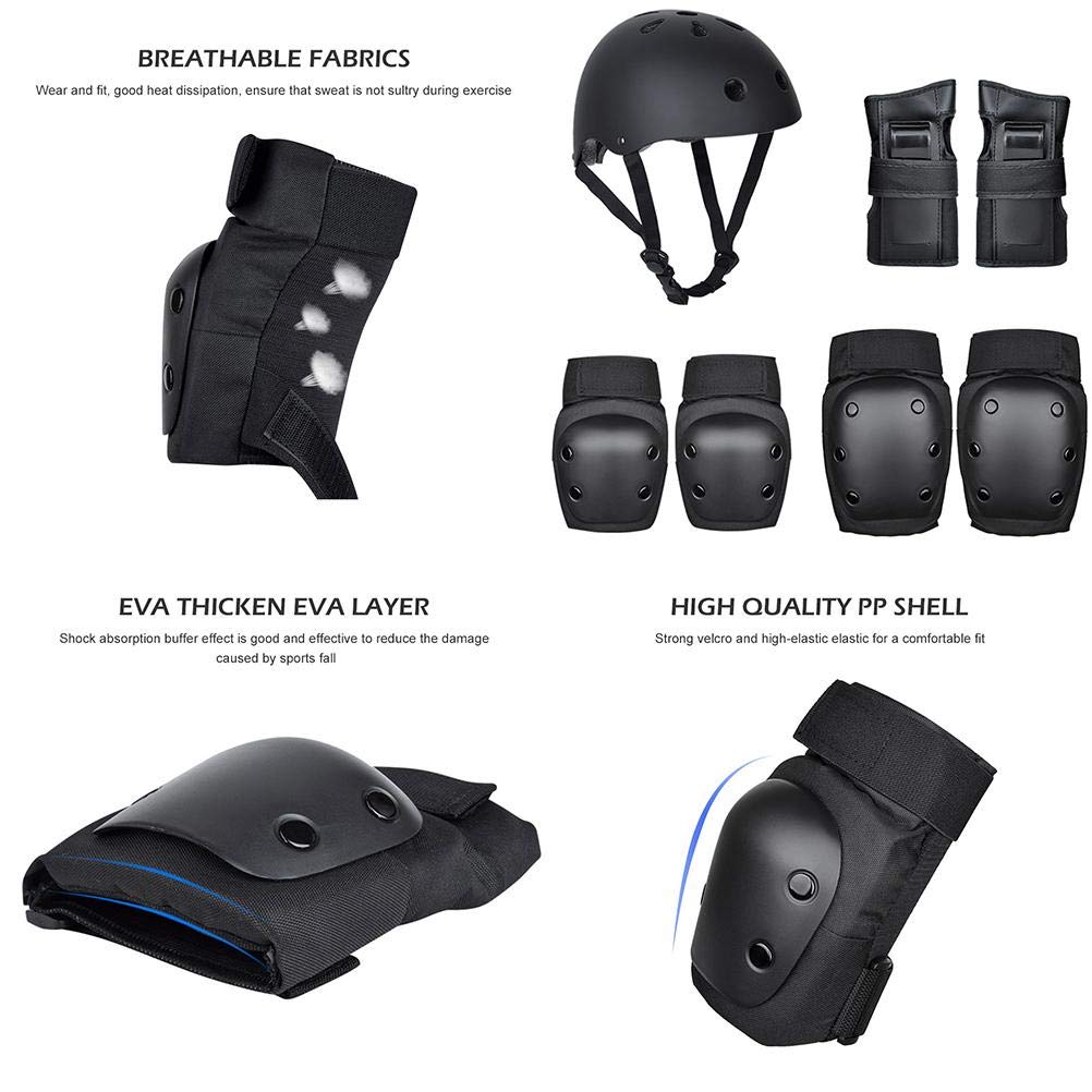 Juego de Equipo de Protección 7 en 1, Conjunto de Protección de Seguridad Multideportiva para Niños y Adultos con Rodilleras, Coderas, Muñequeras, Casco para Ciclismo, Scooter, (L)