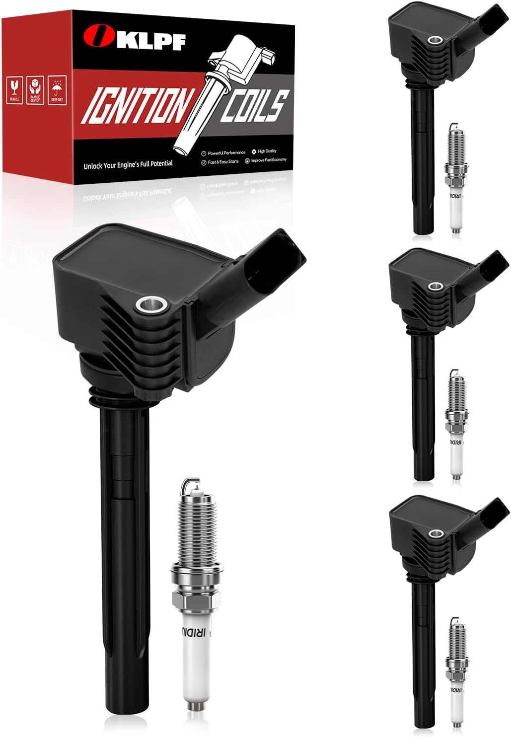 OKLPF Ignition Coil Pack UF716 with Iridium Platinum Spark Plugs - 4-Piece Set, Compatible with Audi A3 A4 A5 A6 TT TTS Quattro S3 Q5,Volkswagen Passat Golf R GTI 2014-2020 1.8L 2.0L L4.