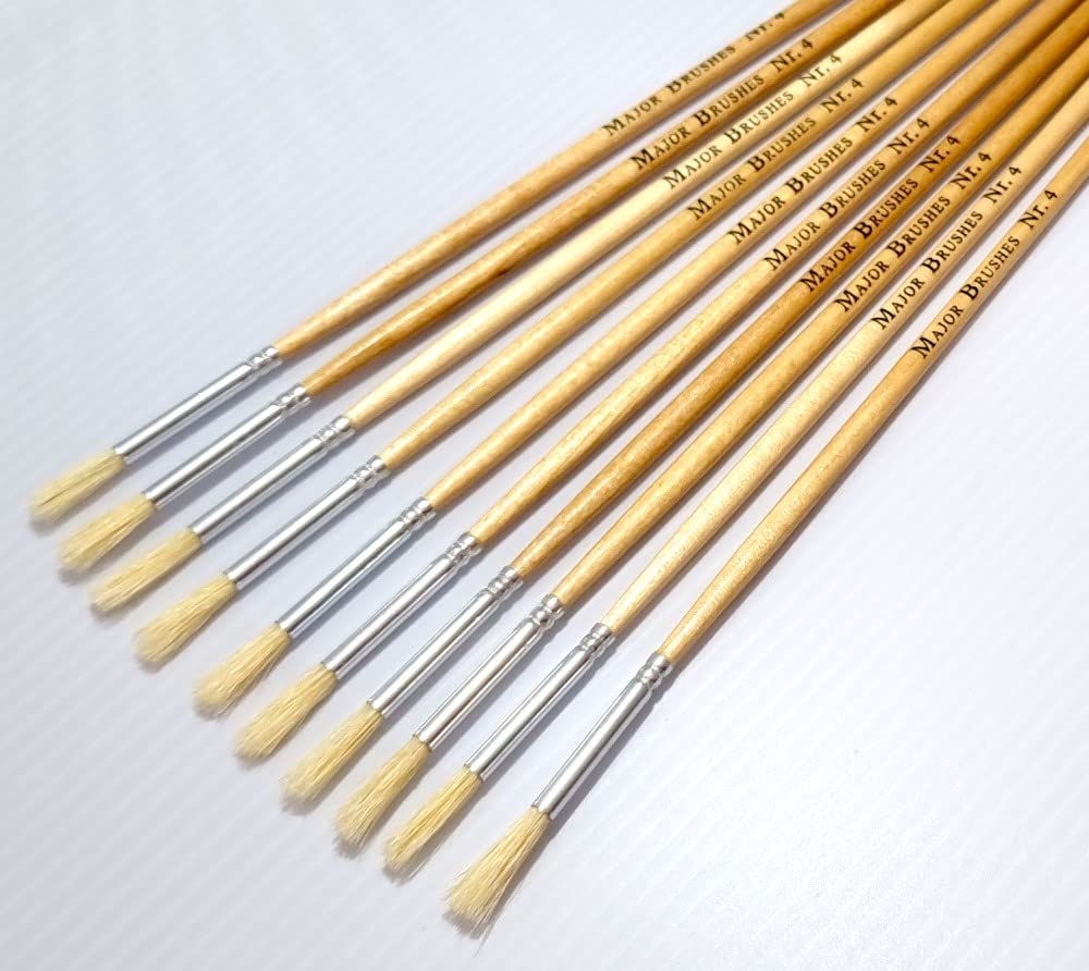 Major Brushes Natural Hog Bristle Long Round Brushes Size 4 - Pack Of 10