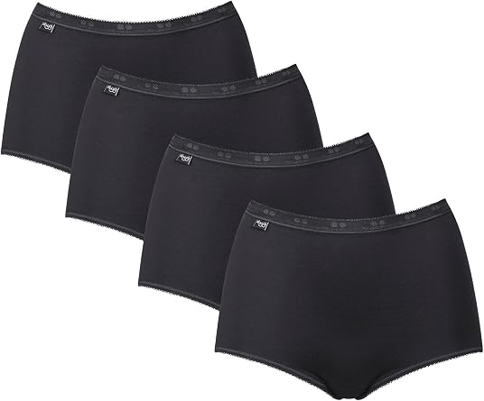 Sloggi Womens 4 Pack Zero Feel High Waisted Cheeky Cotton Underwear or Panties for Ladies Basic Maxi Briefs Black