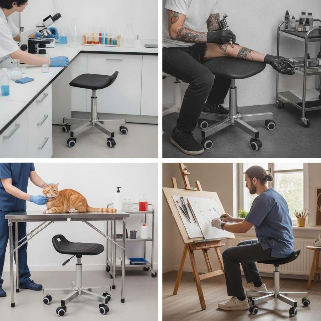 Taburete Laboratorio con Ruedas Metal para Sala Limpia, para Taller, Moderno, con Base de Tubo Cuadrado 304 y Ruedas