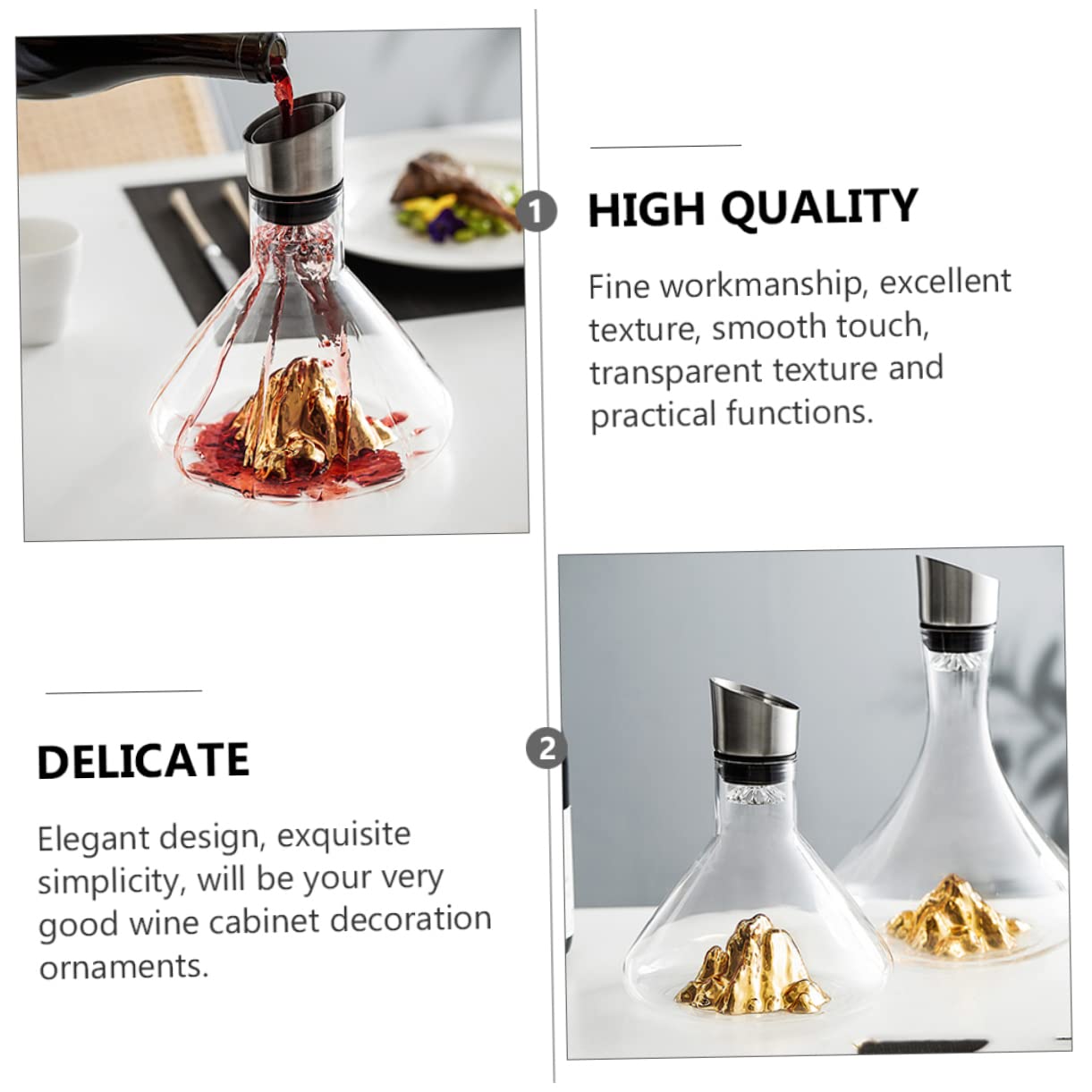 Generico 1 Pz Decanter Di Vino Rosso Caraffa Decanter Del Vino Semplice Decanter Piccolo Decanter D'oro Cristallo